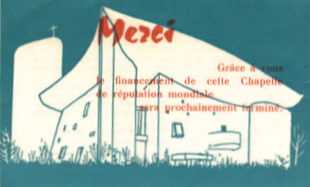 Eintrittskarte für die Wallfahrtskirche Notre-Dame-du-Haut in Ronchamp von Le Corbusier aus dem Jahr 1966