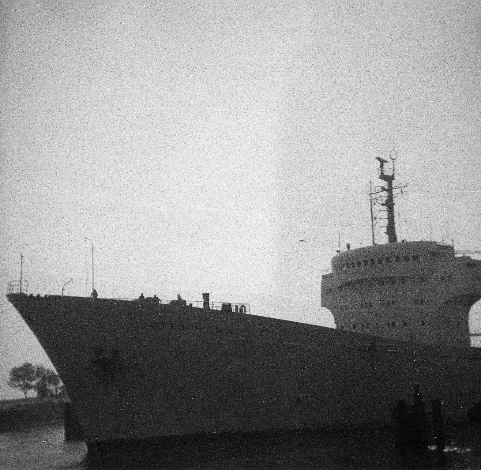 The ship OTTO HAHN in port Emden. Black & White photo: Erwin Thomasius.