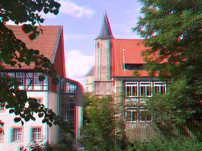 Dreidimensionales Farbfoto von einem Ort in Hildesheim, den ich vergessen habe. Am Pfingssonntag 2011. Fotograf: Kim Hartley.