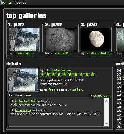 dichterlesung ver&ouml;ffentlichte das Photo mit Ophelia aus der MomaSchlange mit dem Einverst&auml;ndnis des Photographen Kim Hartley in ihrer Gallery im uboot und belegte im M&auml;rz 2010 tagelang mit dem Photo den ersten Platz im uboot-Fotowettbewerb.